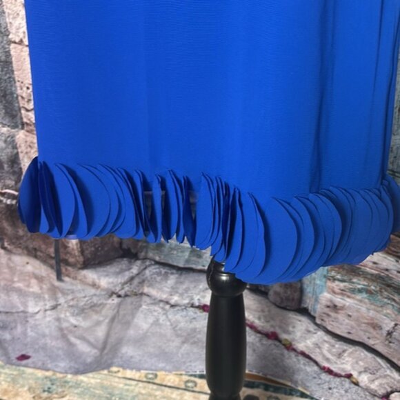 Tahari ASL Royal blue laser cut ruffle crepe shift dress, size 8, excellent - Picture 4 of 11